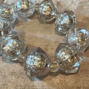 Chico's Clear Silver Foil Fasceted Stretch Bracelet size 8-9”